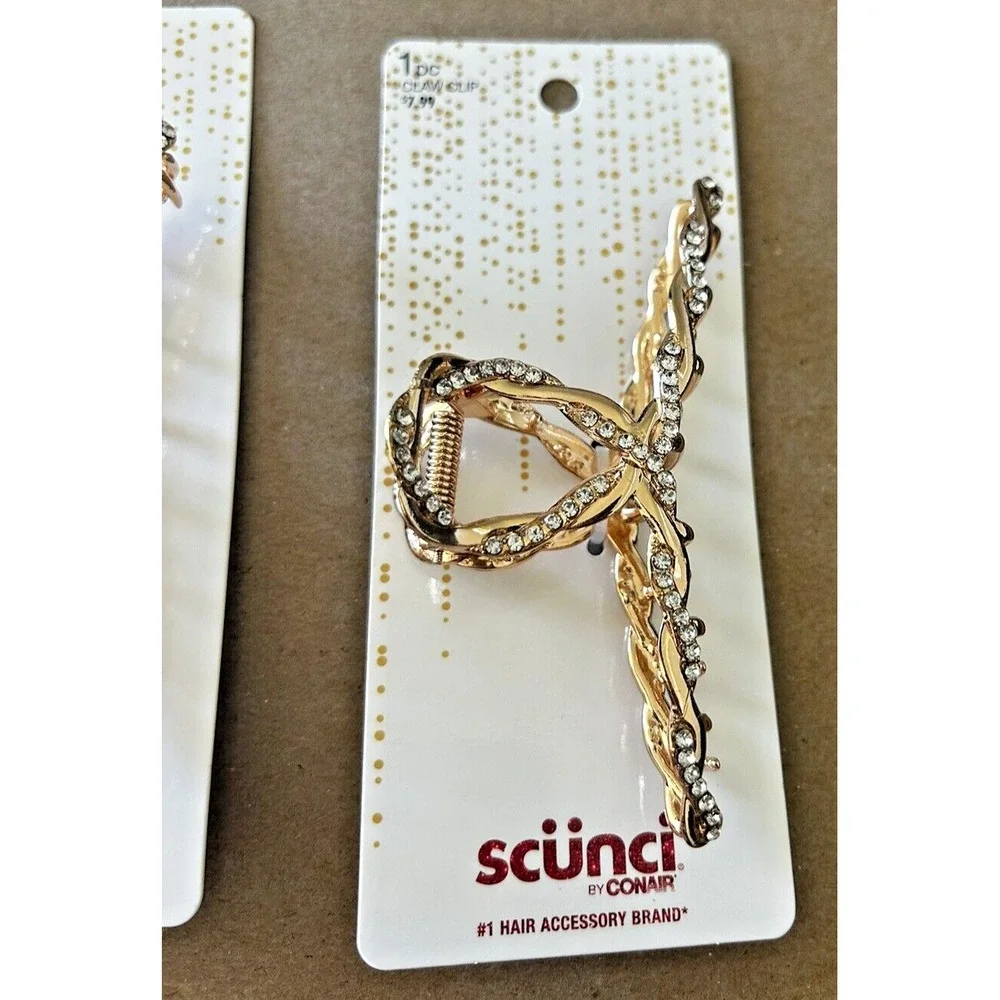 Scunci Claw Clip Crystal Gold Tone Styling Hair Clip Lot of 3 Beautiful 4.5